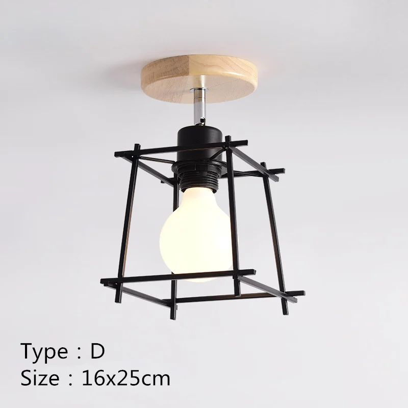 Монтируемый современный светодиодный потолочный светильник, черный и деревянный и белый, для крыльца E27, держатель лампы, потолочный светильник для гостиной, спальни, лампа - Цвет корпуса: D