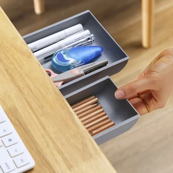 

Stationery Box Creative Concealed Storage Box Non-marking Pasting Under Desk Stationery Pencil Case Plastic Office Desk Drawer
