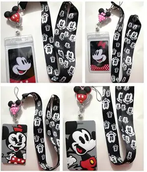 

cartoon Mickey minnie scalable Named Card Holder Identity Badge with Lanyard Neck Strap Card Bus ID Holders With Key Chain