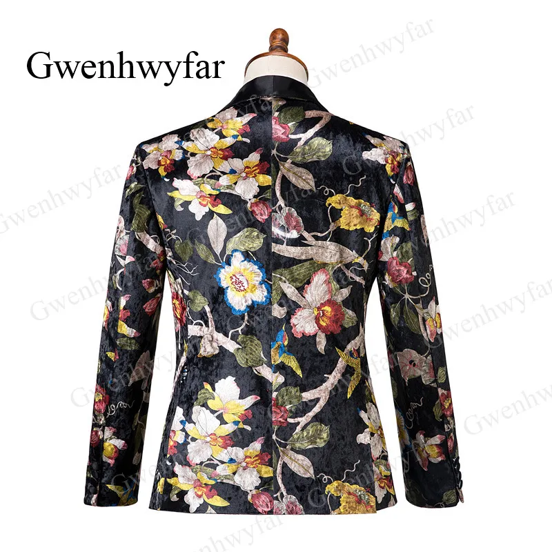 Gwenhwyfar мужские Нарядные Костюмы для свадьбы дизайн бренда индивидуальный заказ черный смокинг с цветочным принтом вельветовые куртки 3 предмета TERNO для жениха костюмы