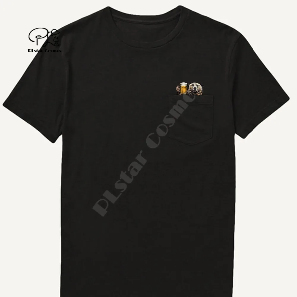 Футболка с принтом «медведь в кармане» для любителей собак, черная Хлопковая мужская футболка с рисунком из США, Мужская футболка унисекс, новая модная футболка, стиль-5