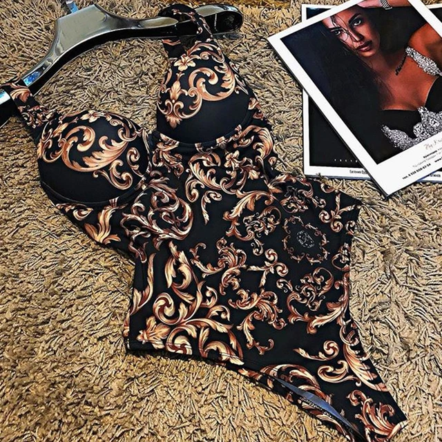 US $8.95 In-X Push up bikini 2020 Print high cut one piece swimsuit strapless female Bandeau sexy swimwear w