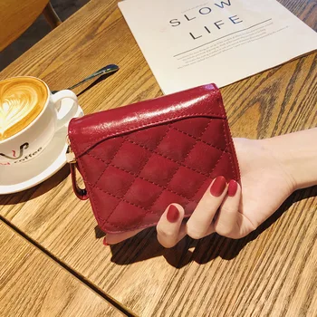 

New cute coin purse women's short section lattice clutch bag multifunctional card case zipper wallet