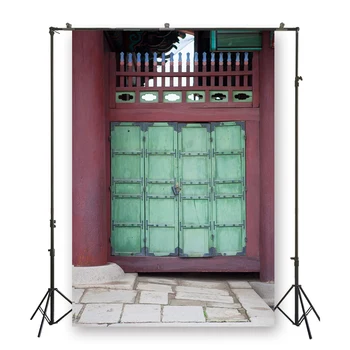 

HUAYI Green Panited Door With Purple Red Panited Wooden Wall Background Backdrop For Photo Studio Photoshoot Photography D-5490