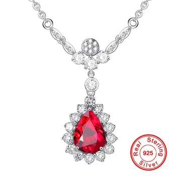 

Jewelry 925 Silver Color Ruby Gemstone Necklace Pendant For Women AAA Zircon Red tourmaline Pendant S925 sterling Fine Jewelry