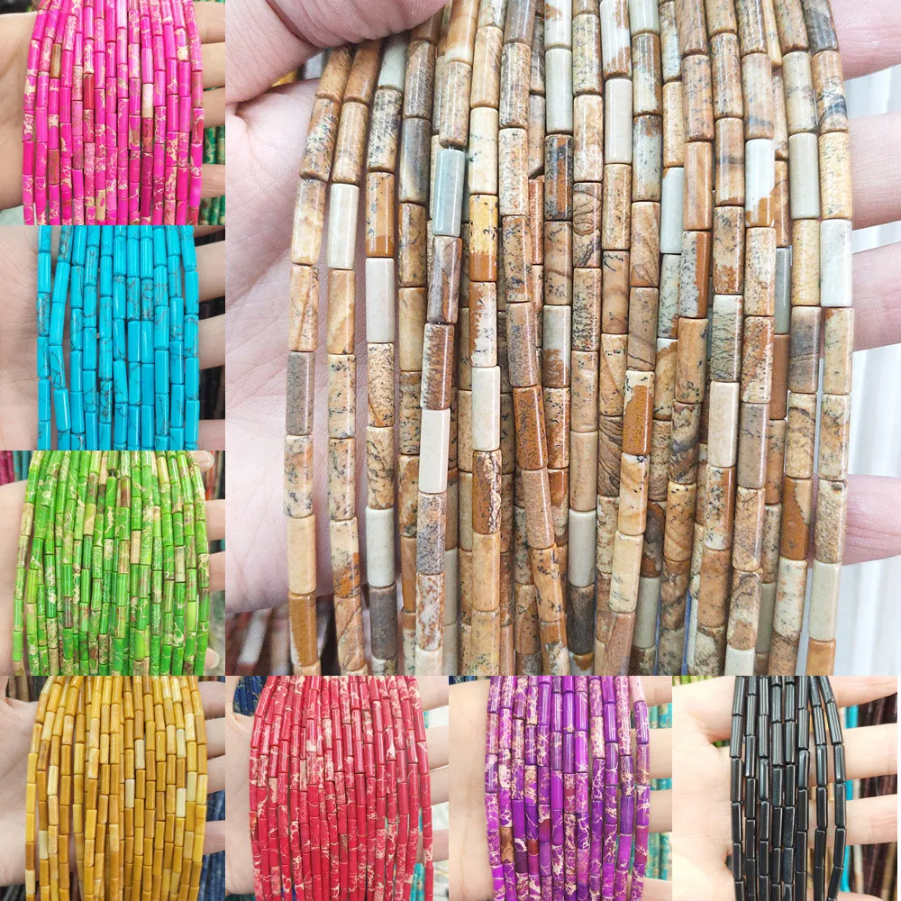 

4x13mm Natural Semi-precious Stone Loose Beads Strand Cylindrical Shape 34 Colors for Choice DIY for Making Necklace Bracelet