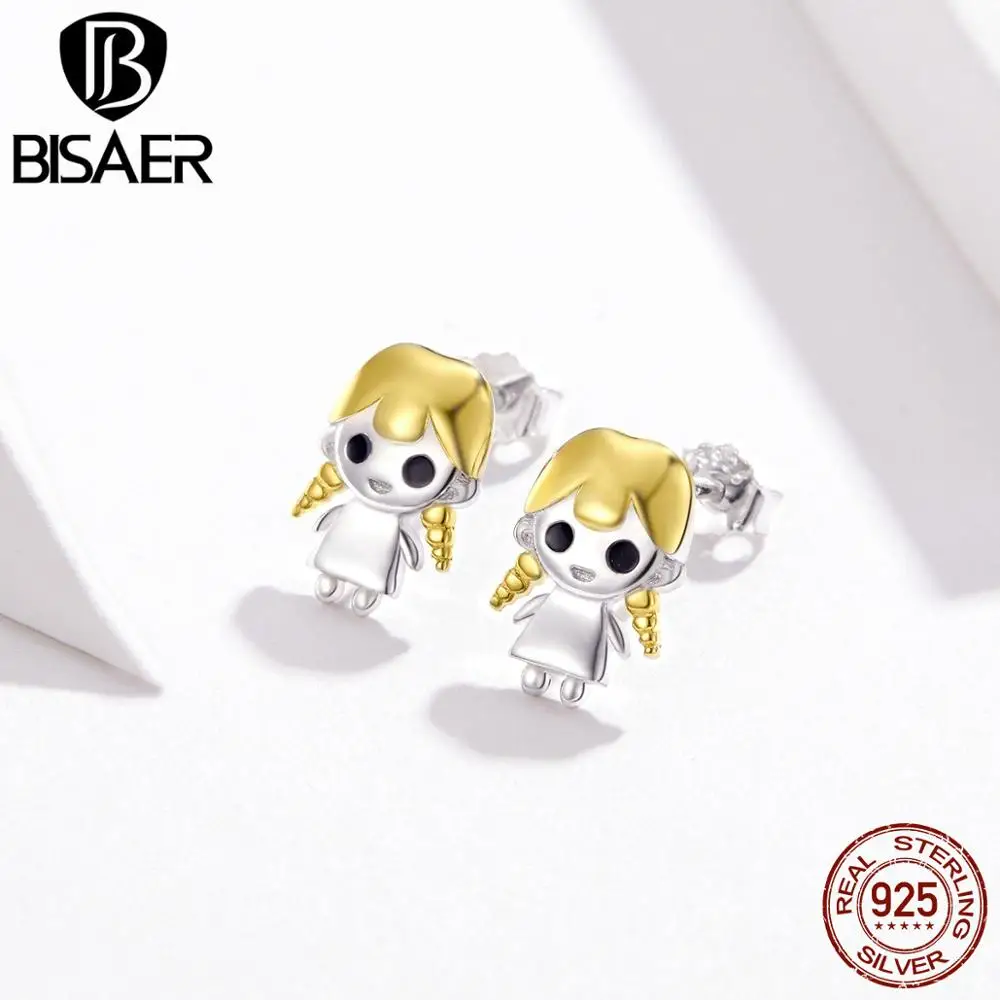 

BISAER Lovely Jewelry 925 Sterling Silver Enamel Earrings Cute little Girl Stud Earrings For Women Girl Kids Best Gifts GXE675
