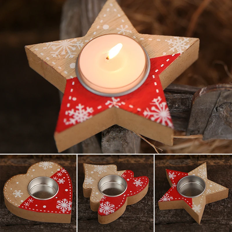 1 Pcs Christmas Decoration Wooden Candlestick Candle Box Atmosphere Dress Up Hot Free Shipping