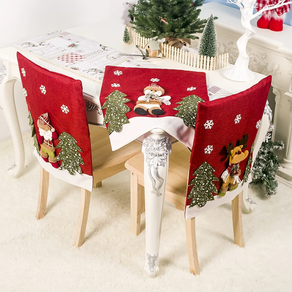 New Christmas Decorative Fabric 3D Christmas Elk Doll Chair Set Felt Christmas Dinette Decoration