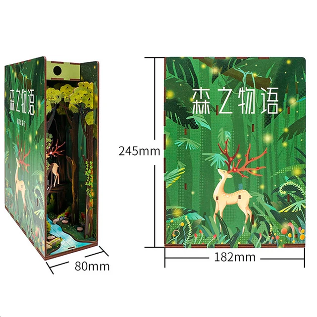 Wooden DIY Book Nook Shelf Insert Kits Model Forest Tree Animal Roombox Handmade Building Miniature Furniture Bookend Toys Gifts 6