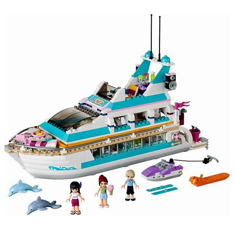

Legoinglys Girl Building Blocks Holiday Boat 3d Building Blocks Children's Toys Compatible Friends Gifts Dolphin Yacht Toys