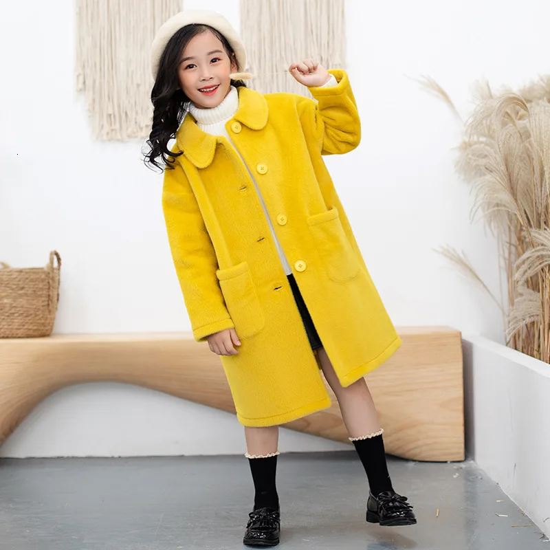 Christmas Autumn New Fashion Winter Wool Coat For Girls Teenage Girls Jacket Kids Woolen Coats Baby Pricess Clothing Red Yellow