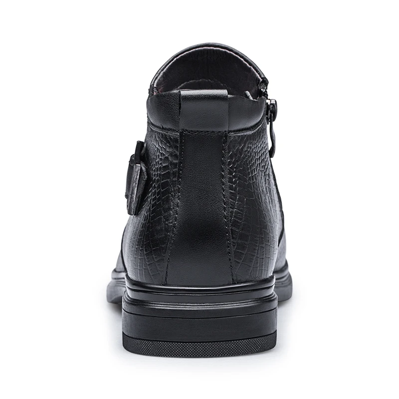 Cow Leather Business Men's Boots Autumn Winter Warm Fur Snow Boots Crocodile Pattern Men Ankle Men's Shoes Size 46