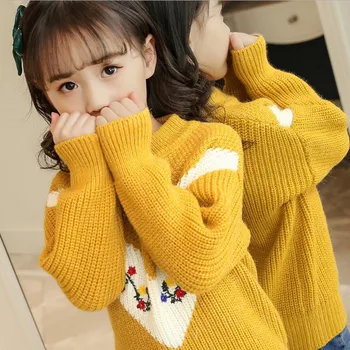 

Girls Children Embroidery Sweaters Pullovers Korean Kids Teenager Knitting Thick Fleece Jumper Coat Girls Velvet Sweater Outwear