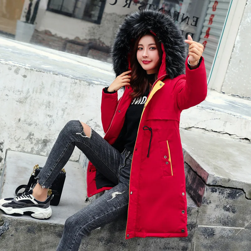 

Cotton-padded Clothes Women's 2019 Winter New Style Korean-style Mid-length down Jacket Cotton-padded Clothes Thick Large Fur Co