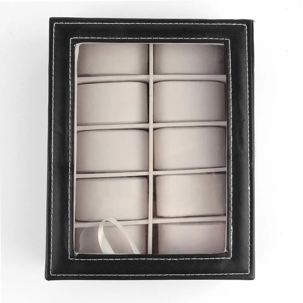 Роскошные 10 сетки слотов Кожа Часы Дисплей Коробка квадратный чехол для хранения ювелирных изделий Организатор держатель