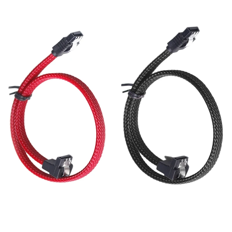 AABB-2 шт. 50 см SATA 3,0 III SATA3 7 pin кабель для передачи данных под прямым углом 6 ГБ/сек. SSD Кабели HDD жесткий диск шнур для передачи данных с нейлоновыми рукавами, красный
