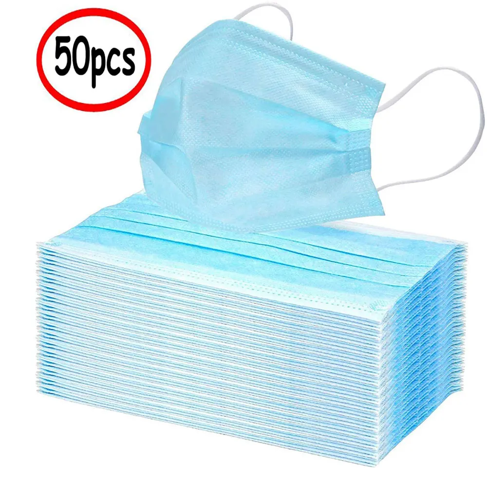 

Fast delivery 3-layer mask 50 pcs Face Mouth Masks Non Woven Disposable Anti-Dust Meltblown cloth Masks Earloops Masks 100PCS