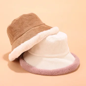 

Faux Fur Winter Bucket Hat For Women Girl Fashion Solid Thickened Soft Warm Fishing Cap Autumn winter hats Vintage bucket hats