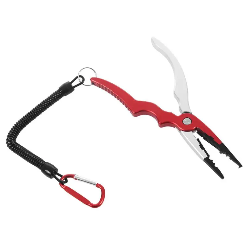 

New Aluminum Fishing Pliers Split Ring Cutters Fishing Holder Tackle with Sheath & Retractable Tether Combo Hooks Remover Red+Si