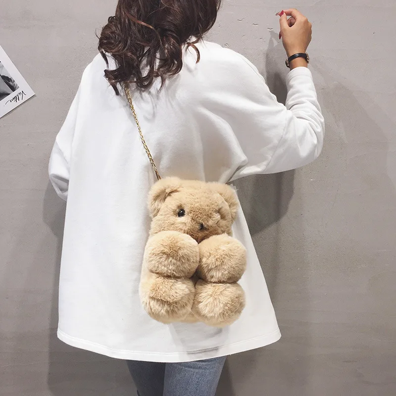 Fashion Teddy Bear Stylish Backpack Kawaii Stuffed Bear Doll Women Lady Bag Gift 