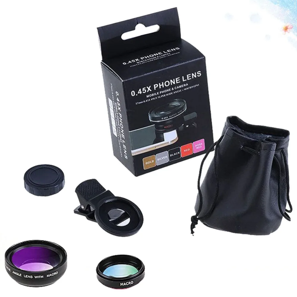 Phone Lens Universal Clip Mobile Phone Lens Wide Angle Microspur Two-In-One Phone Lens (37MM 0.45X 49UV) 