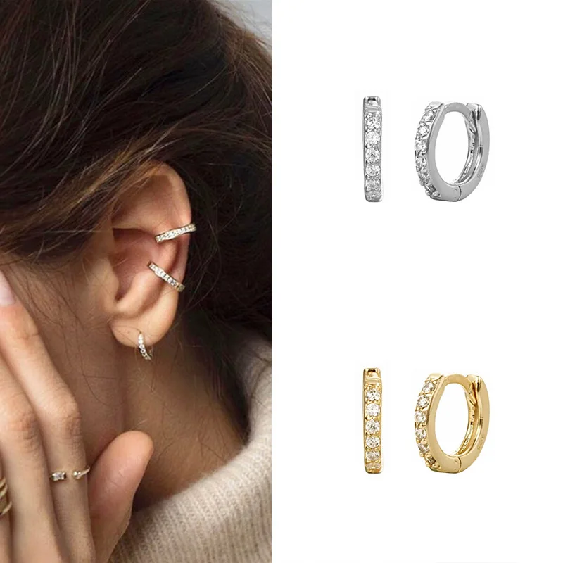 

Charm S925 Silver Hoop Earrings for women,Clear Zircon small round earring,Fashion Gold color Ear Jewelry party casual
