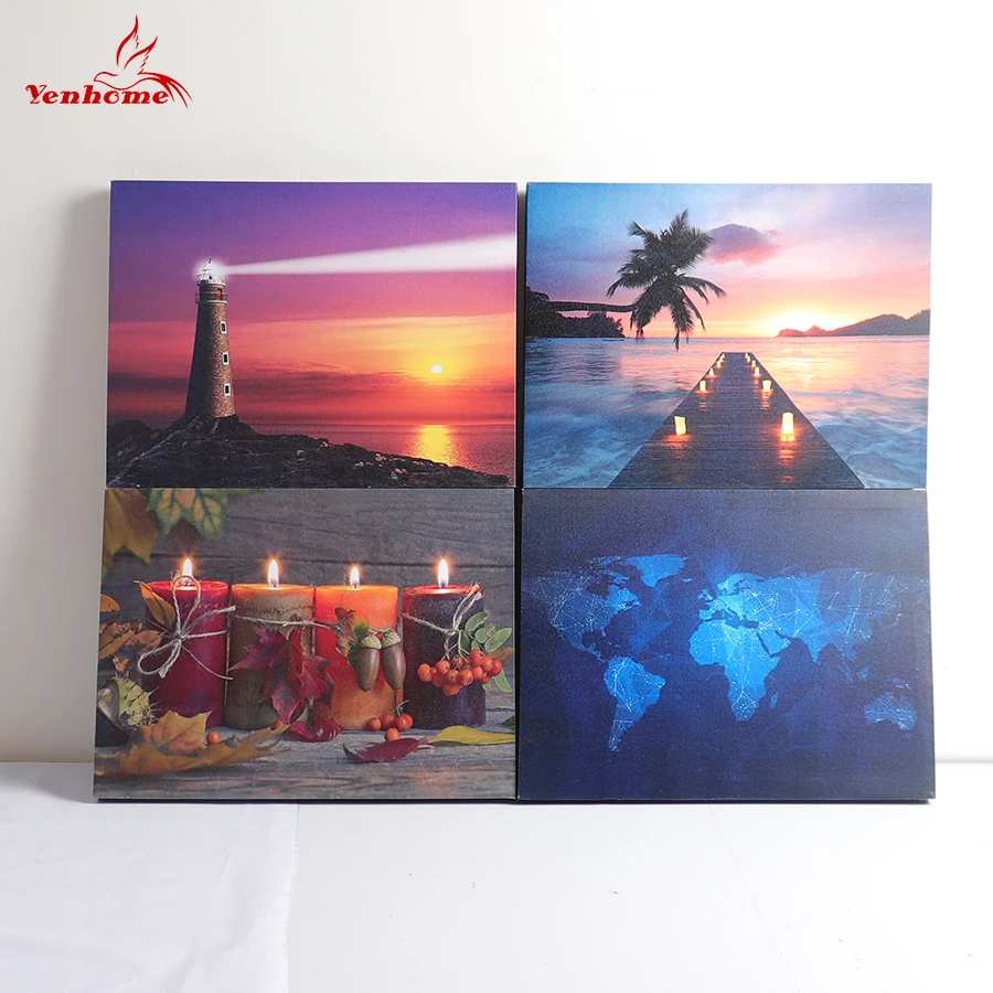 

Landscapes LED Canvas Painting Prints Frame Poster Vintage Home Decor Romantic Wall Picture for Living Room Wall Art Mural Lamps
