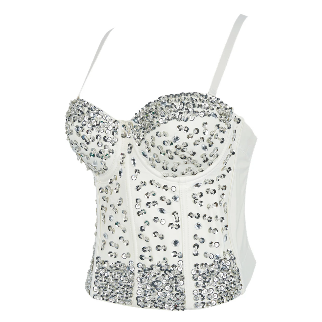 SXTHAENOO 2021 New Beaded Sequins Three-dimensional Chest Pad Woman Sling Corset Nightclub Party Wedding Camisole