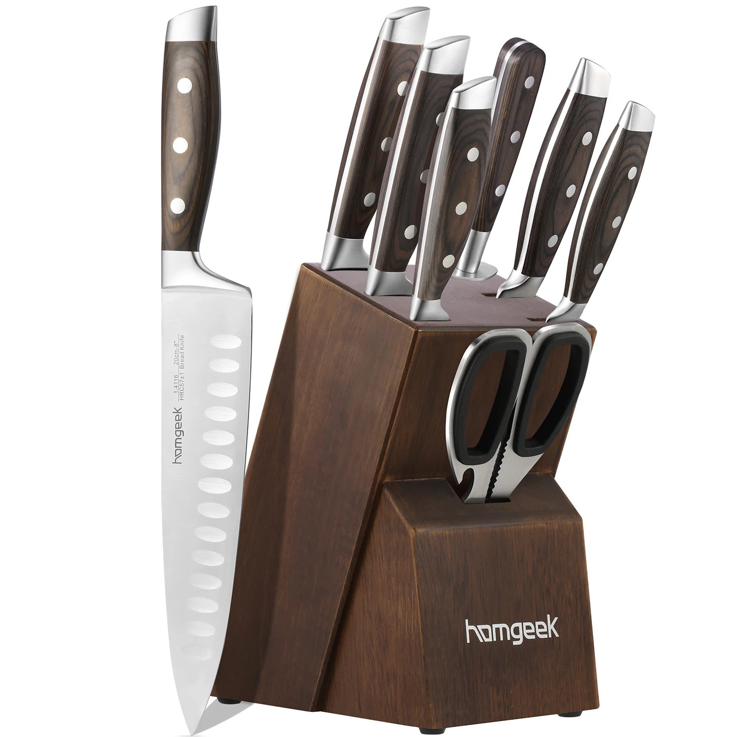 Homgeek Chef Knife & Santoku Knife Set with Storage Case 2 Piece Gift Set, Silver