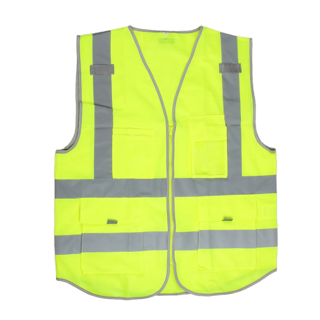 Hi-Vis жилет безопасности W/Zipper Светоотражающая куртка безопасности жилет 4 кармана пальто - Цвет: Цвет: желтый