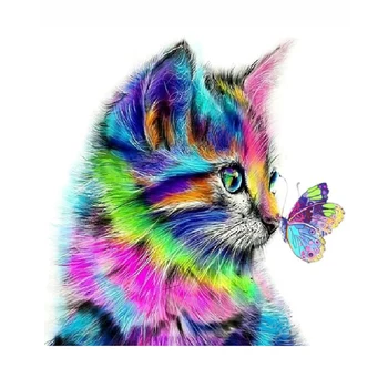 

Painting By Numbers DIY Dropshipping 40x50 60x75cm Cute Color Cat and Butterfly Canvas Wedding Decoration Art picture Gift