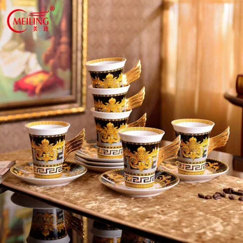 

Luxury Porcelain Coffee Cup Set European Tableware Coffee Service Dish Bone China Cup and Saucer Black Gold Tea Cup Gift For Her