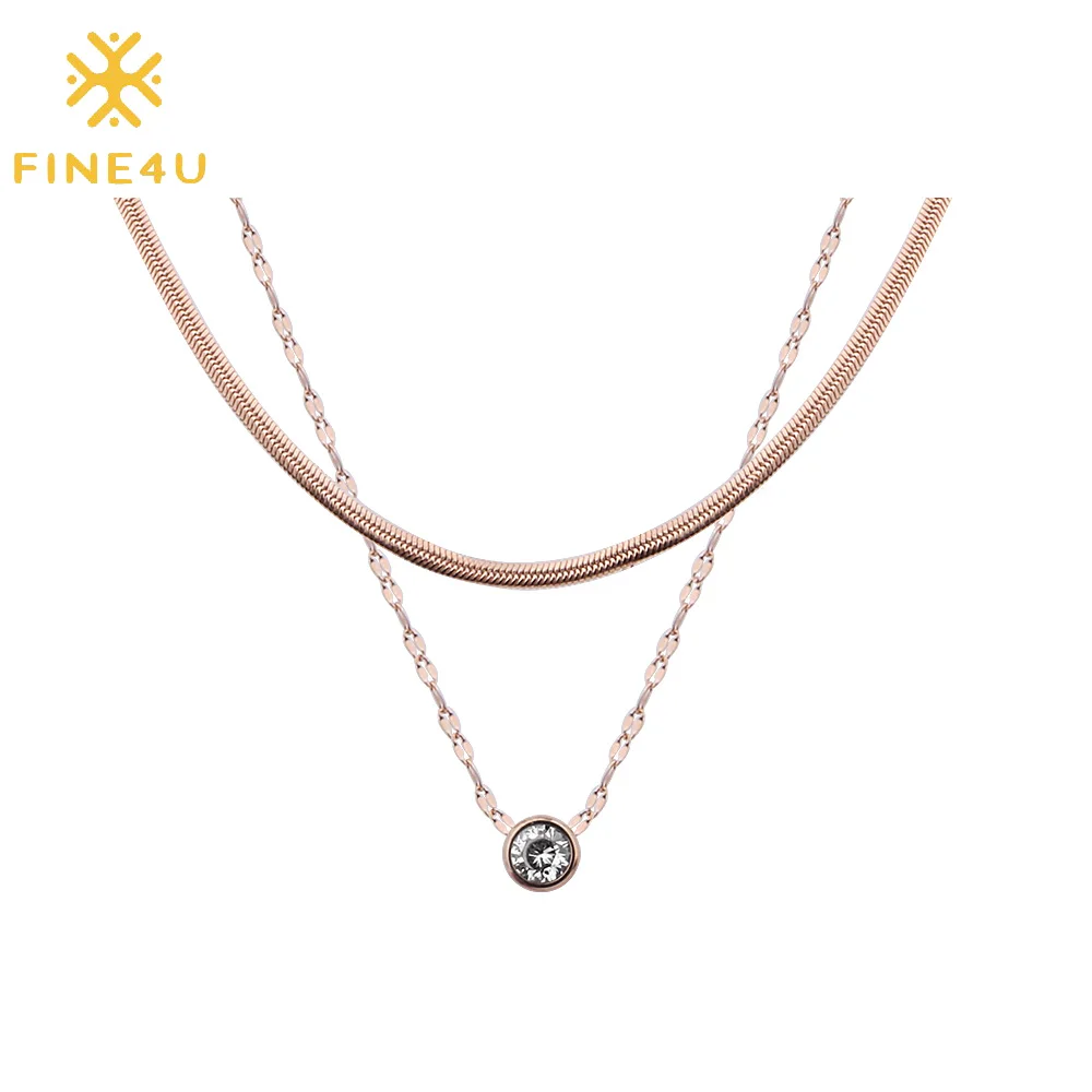 Многослойное ожерелье-чокер FINE4U N505 с кубическим цирконием розовое золото