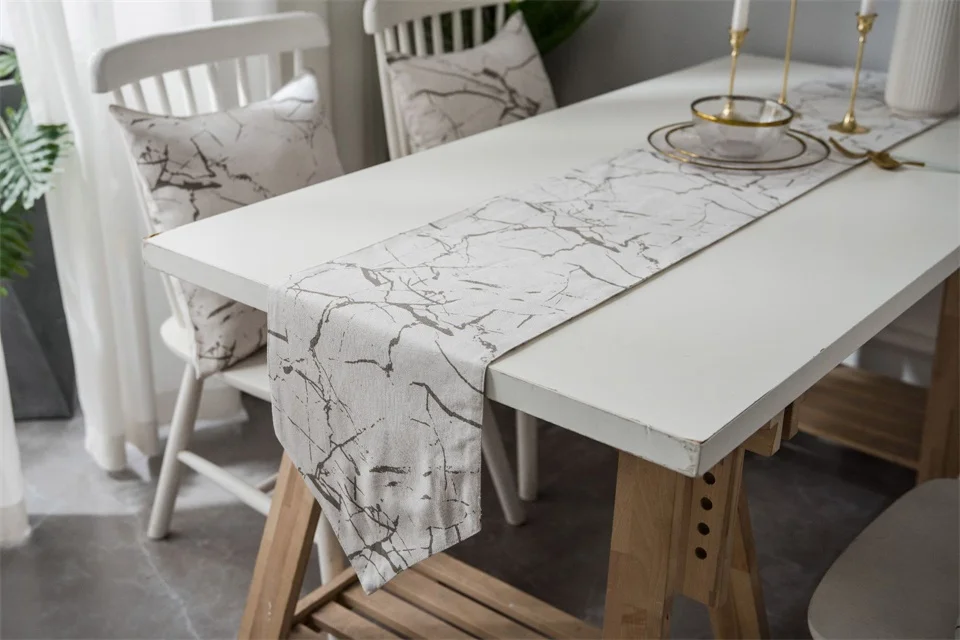 Black&White Stone Image Table Runner Cotton&Linen Printed Table Flag Decoration Wedding Party 30*180/30*200/30*220cm Table Flag