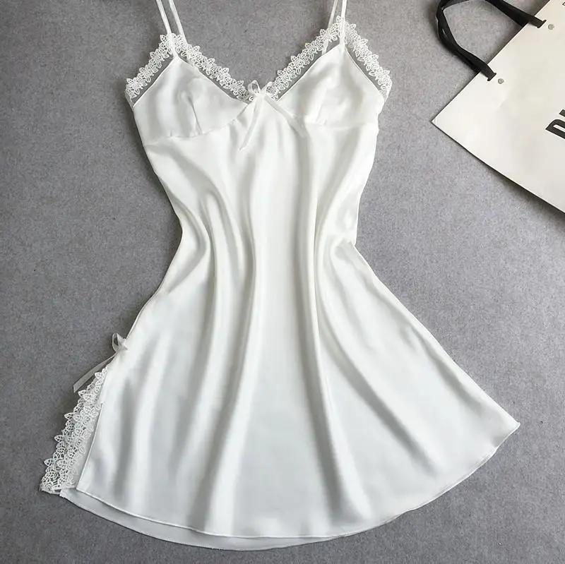 White Nightie Атласный Женский комплект для сна из 4 предметов Пижамный костюм из вискозы Весенняя пижама с длинным рукавом пижамный комплект сексуальный халат банное платье повседневное ночное белье - Цвет: White Nightie