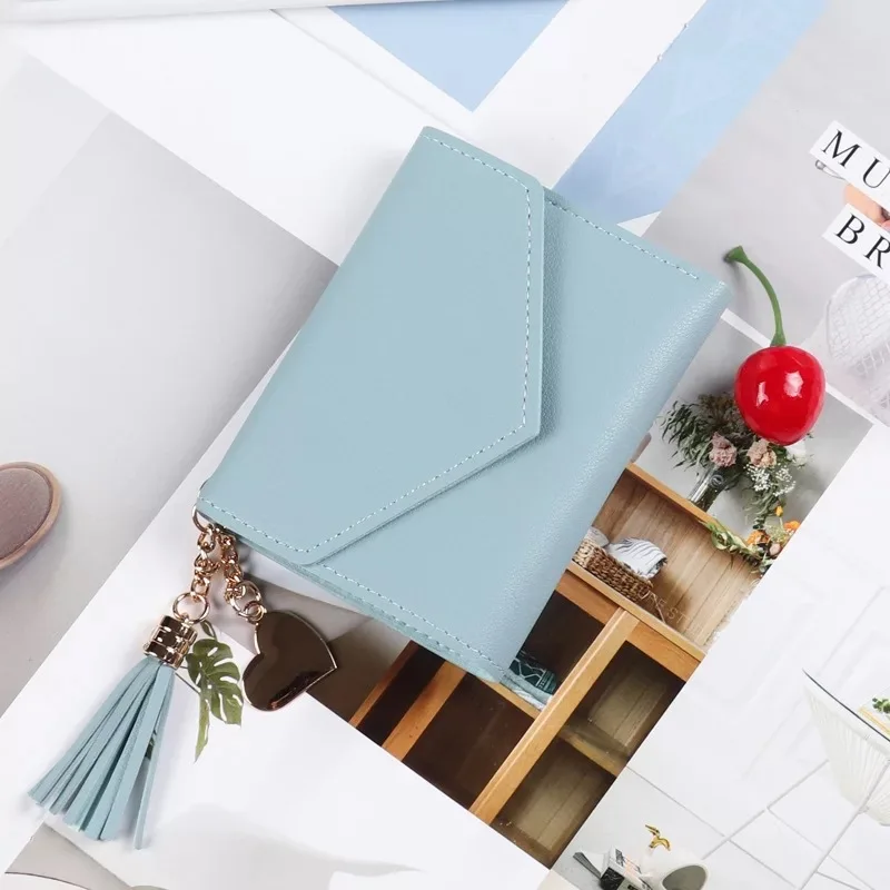 light blue Женский мини маленький короткий кошелек для женщин Женский модный кошелек женский тонкий клатч держатель для карт Cartera Mujer Portomonee - Цвет: light blue