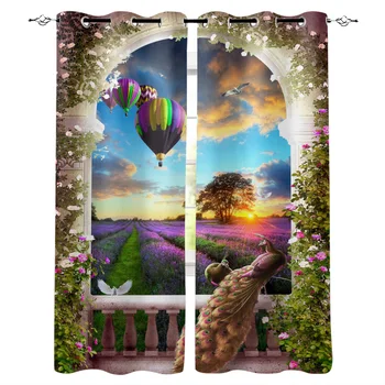 

Colorful Peacock Hot Air Balloon Lavender Window Curtains Home Decor Bedroom Kitchen Curtain Panel Curtains for Living Room