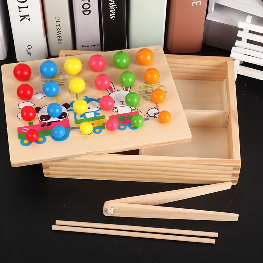 Montessori Toy, Rainbow Beads Box Clip Ball Games for Toddlers Kids Develop Colors & Shapes Cognition, Early Development