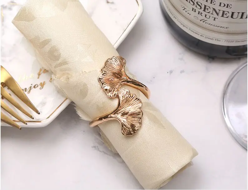C-Rose gold 10 шт. креативная Пряжка для салфеток из сплава с серебряными перьями, новое Западное ресторанное кольцо для салфеток с покрытием, Пряжка для полотенец, украшение для стола отеля - Цвет: C-Rose gold