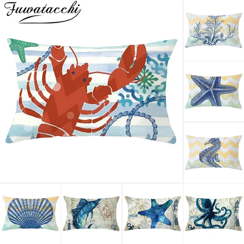 

Fuwatacchi Mermaid Starfish Cushion Cover Geometric Throw Pillowcase for Home Sofa Decorative Rectangle Pillows Covers 30*50cm
