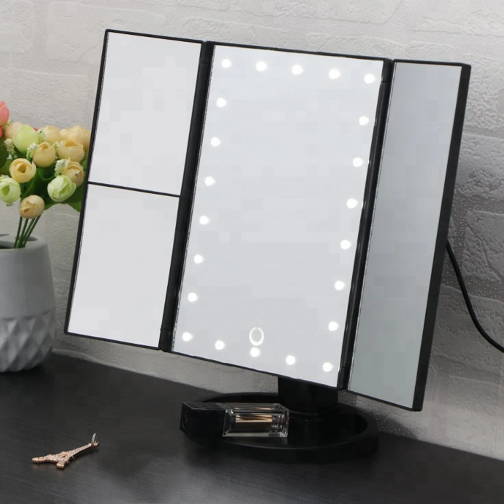 Светодиодный сенсорный экран 22 светильник зеркало для макияжа Настольный макияж 1X/2X/3X увеличительное зеркало косметическое 3 складное регулируемое зеркало - Цвет: 1X  2X  3X