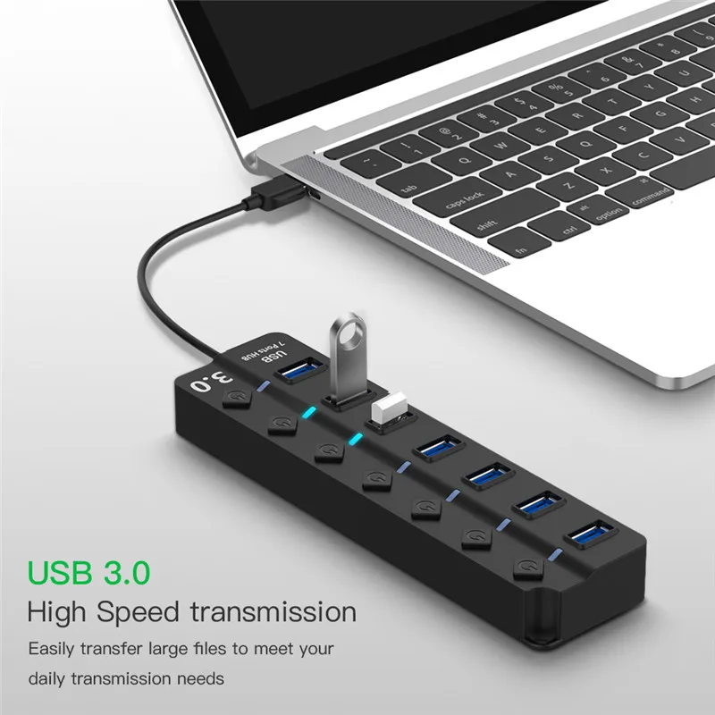 4/7 Порты и разъёмы USB 3,0 концентратор Разветвитель USB концентратор 3,0 с индивидуальным Мощность переключатели светодиодный индикатор ЕС и США Мощность адаптер для ноутбука MacBook