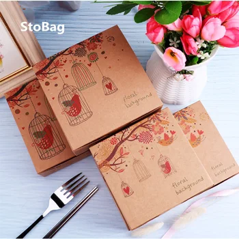 

StoBag 10pcs Kraft Paper Box Baking Biscuit Bread Gift Boxes Cookie Chocolate Nougat Packaging For Christmas Wedding Party Favor