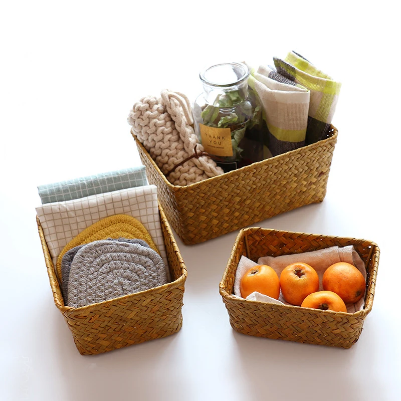 

Handmade Storage Basket Woven Storage Box Rectangle Clothes Gadgets Basket Container Home Bathroom Storage Organization