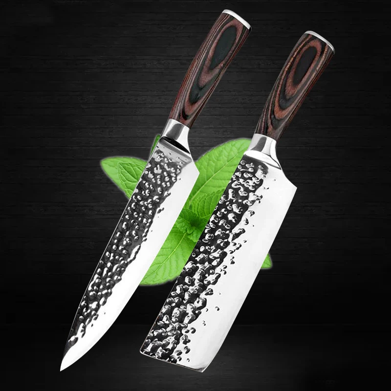 

Кухонный нож 8 дюймов Chef 7CR17 440C, немецкий японский резак из нержавеющей стали, Мясницкий резец, универсальный набор ножей сантоку