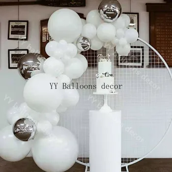 

YY 70 PCS Balloon 1 Arch Kit White Sliver Artificial Palm for Birthday Party Wedding Baby Shower Suppies.