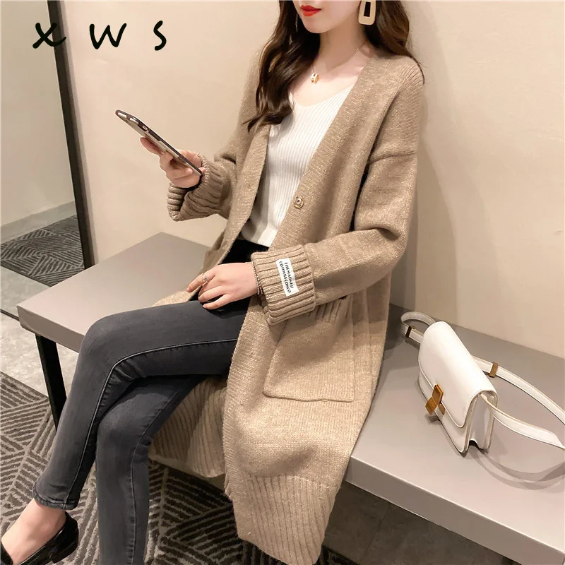 

Women Long Sweater Cardigans 2020 Autumn Winter Long Sweater Jacket Geometric Knit Cardigans Long Overcoat winter coat woman