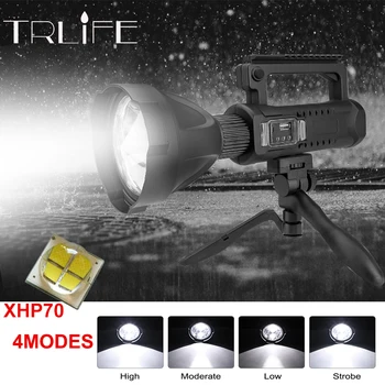 

8000mAh Most Bright XHP70.2 Flashlight With Tripod Stand LED Work Light 4 Modes Portable Searchlight Camping Adventure Lamp