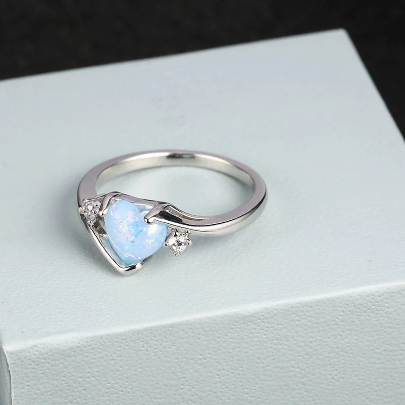 Браслет с сердцем из опала кольцо модное Ювелирное кольцо для женщин серебристый циркониевый обручальное кольцо